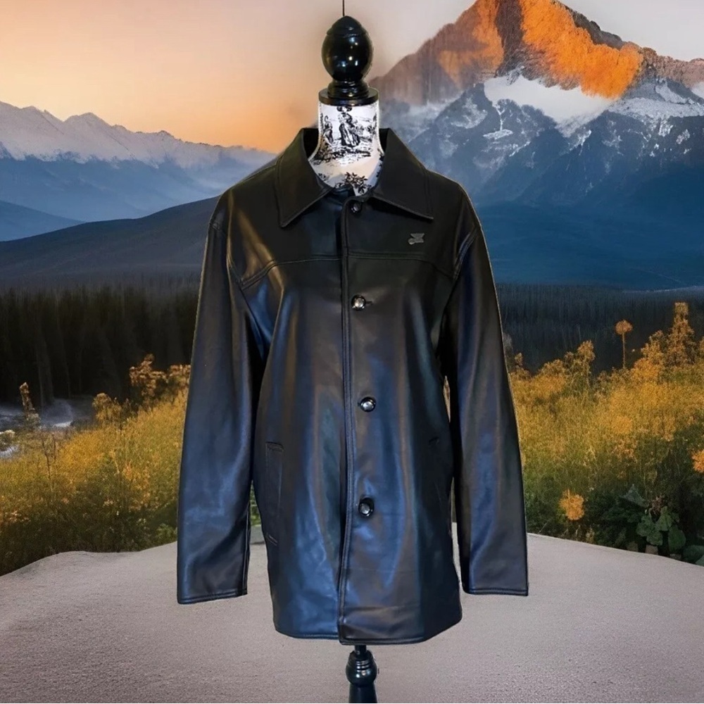 Italian A Collezioni Men's Black Faux Leather Jacket Size Large NWOT